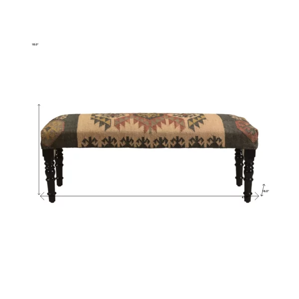 "47"" Shades of Brown Black Leg Southwest Upholstered Bench" - Image 6