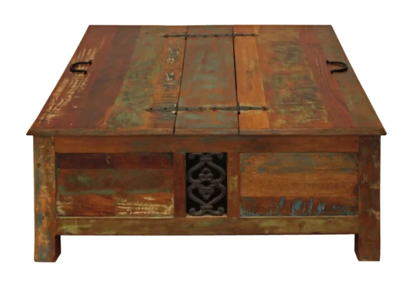 "40"" Rustic Brown Reclaimed Wood Square Lift Top Coffee Table"