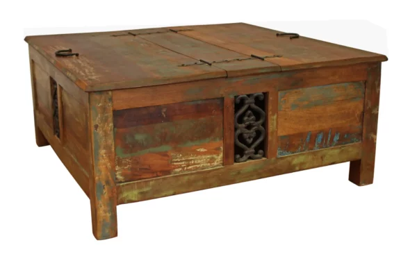 "40"" Rustic Brown Reclaimed Wood Square Lift Top Coffee Table" - Image 2