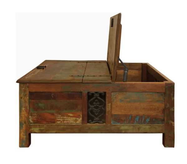 "40"" Rustic Brown Reclaimed Wood Square Lift Top Coffee Table" - Image 3