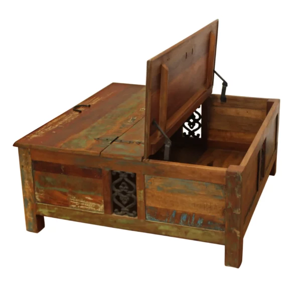 "40"" Rustic Brown Reclaimed Wood Square Lift Top Coffee Table" - Image 4