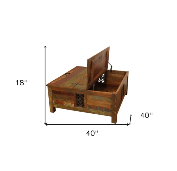"40"" Rustic Brown Reclaimed Wood Square Lift Top Coffee Table" - Image 7