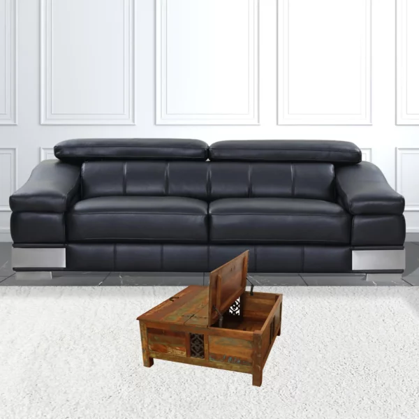 "40"" Rustic Brown Reclaimed Wood Square Lift Top Coffee Table" - Image 8