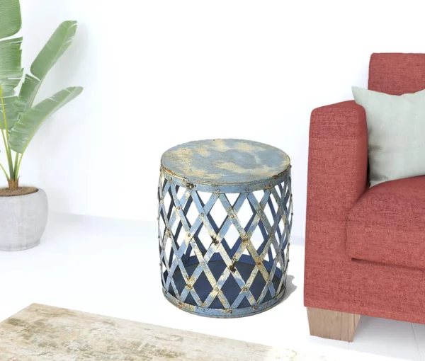 Rustic Blue Iron End Table - Image 3
