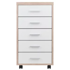 Kenner Mobile Storage Cabinet, 5 Drawers, Reclaimed Wood/White Finish