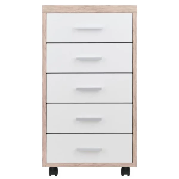 Kenner Mobile Storage Cabinet, 5 Drawers, Reclaimed Wood/White Finish