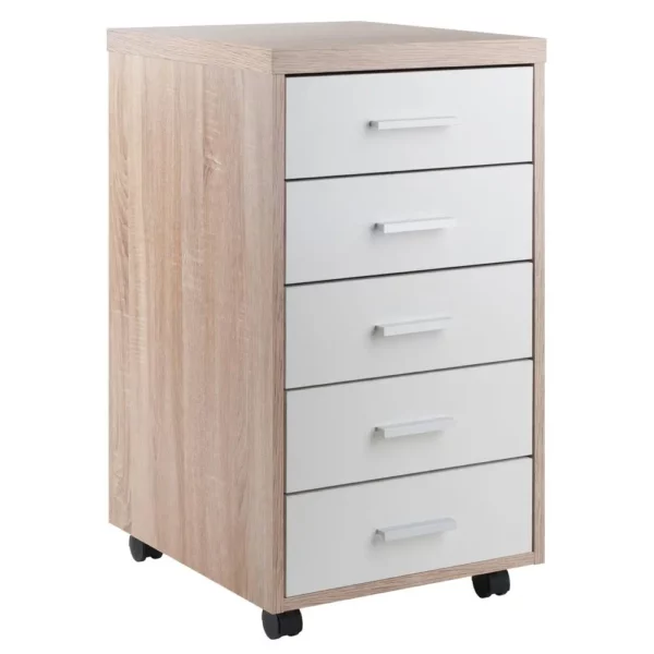 Kenner Mobile Storage Cabinet, 5 Drawers, Reclaimed Wood/White Finish - Image 2