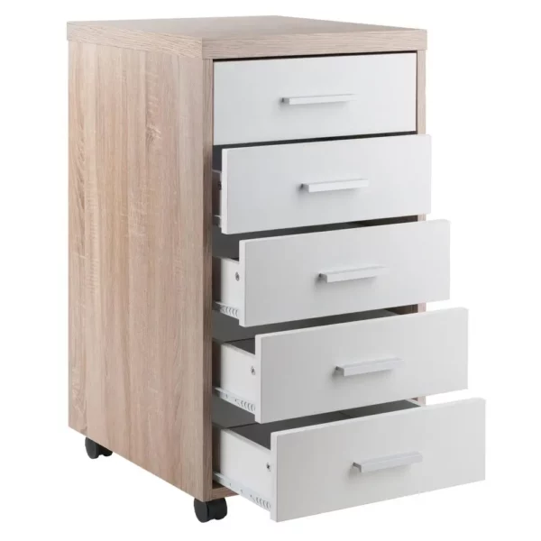 Kenner Mobile Storage Cabinet, 5 Drawers, Reclaimed Wood/White Finish - Image 3