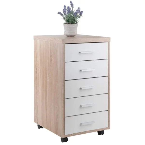 Kenner Mobile Storage Cabinet, 5 Drawers, Reclaimed Wood/White Finish - Image 5