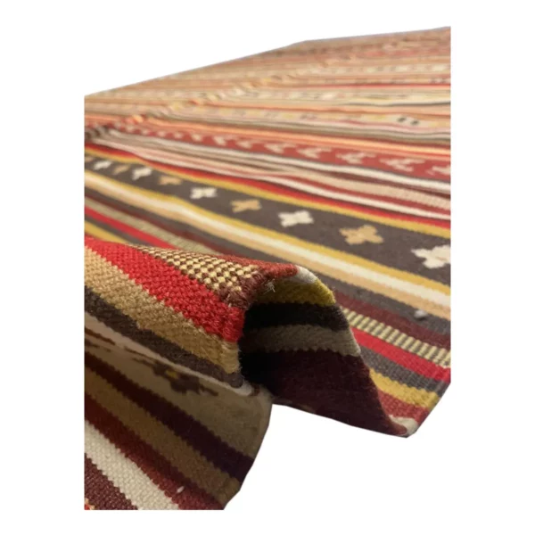 Vintage Handwoven Calico Strip Rug - Image 5