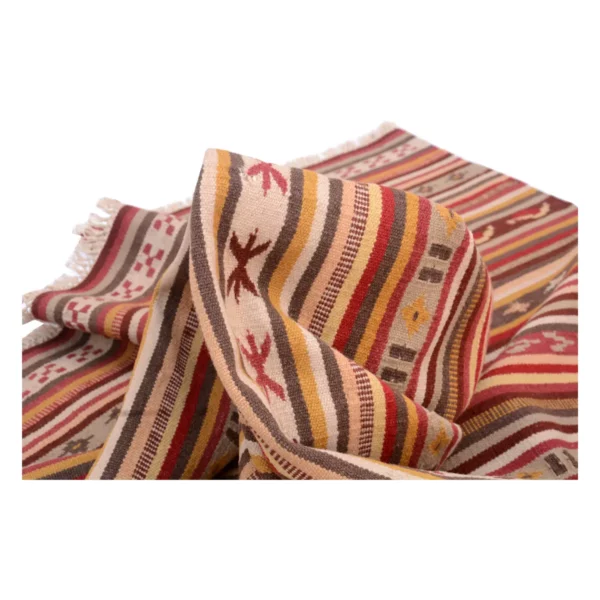 Vintage Handwoven Calico Strip Rug - Image 3