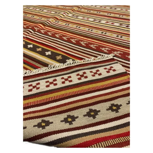 Vintage Handwoven Calico Strip Rug - Image 4