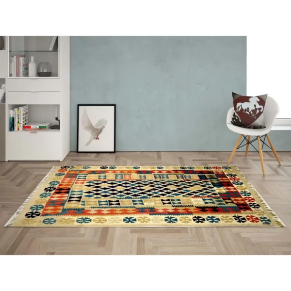 Handmade Dairy Cream Kilim Rug - Image 2