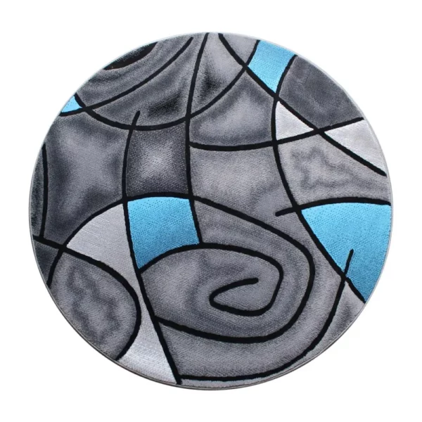 Blue Abstract Round Area Rug
