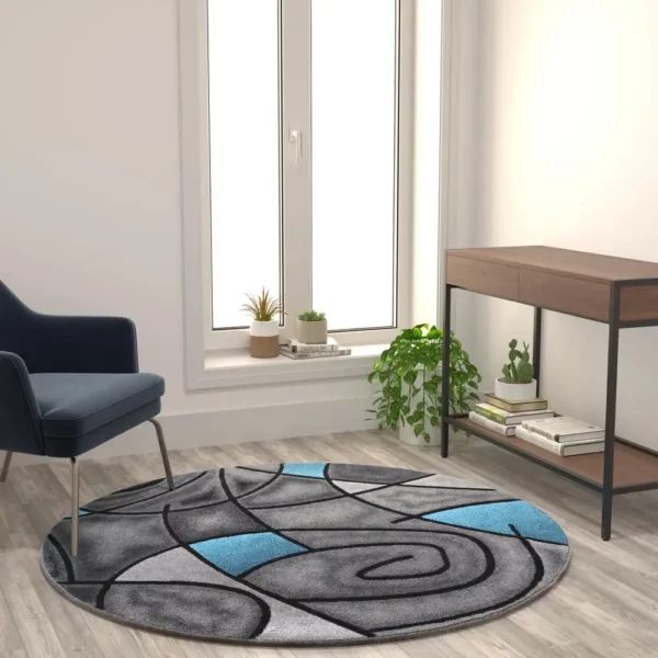 Blue Abstract Round Area Rug - Image 2