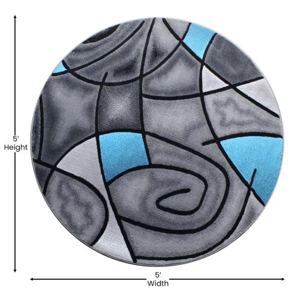 Blue Abstract Round Area Rug - Image 4