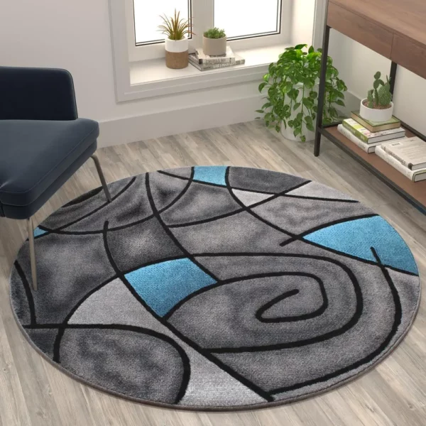 Blue Abstract Round Area Rug - Image 5