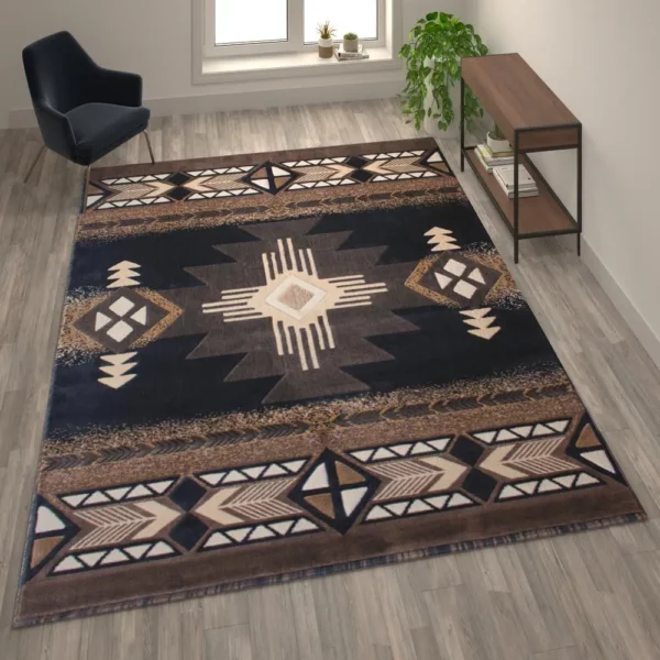 8' x 10' Black Traditional Southwestern Area Rug - Olefin Fibers - Image 2