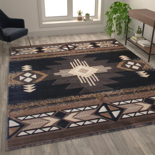 8' x 10' Black Traditional Southwestern Area Rug - Olefin Fibers - Image 5