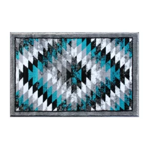 Teagan Collection Southwestern 2' x 3' Turquoise Area Rug - Add Warmth and Style to Your Home Decor