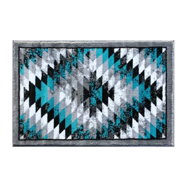 Teagan Collection Southwestern 2' x 3' Turquoise Area Rug - Add Warmth and Style to Your Home Decor