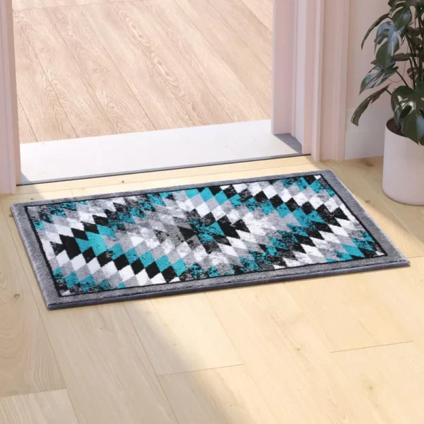 Teagan Collection Southwestern 2' x 3' Turquoise Area Rug - Add Warmth and Style to Your Home Decor - Image 2