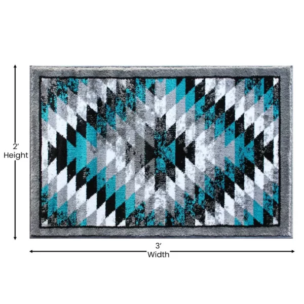 Teagan Collection Southwestern 2' x 3' Turquoise Area Rug - Add Warmth and Style to Your Home Decor - Image 4