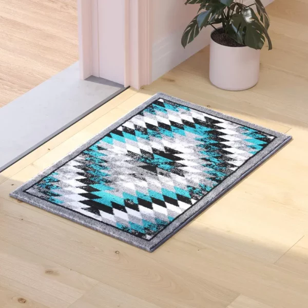 Teagan Collection Southwestern 2' x 3' Turquoise Area Rug - Add Warmth and Style to Your Home Decor - Image 5