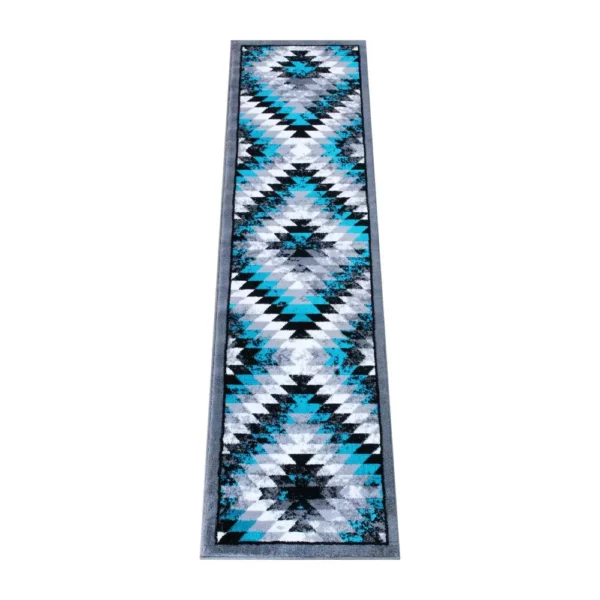 Teagan Collection Southwestern 2' x 7' Turquoise Area Rug