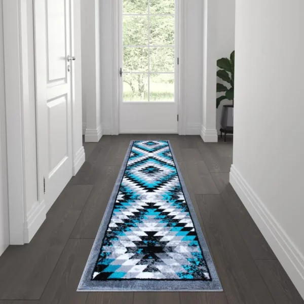 Teagan Collection Southwestern 2' x 7' Turquoise Area Rug - Image 2