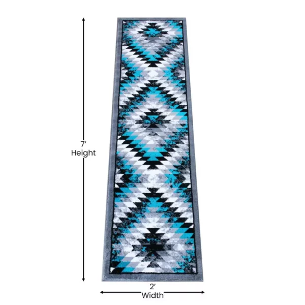Teagan Collection Southwestern 2' x 7' Turquoise Area Rug - Image 4