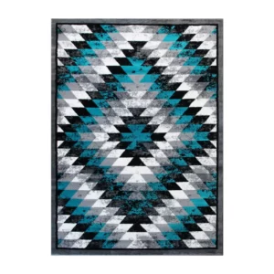 Teagan Collection Southwestern 4' x 5' Turquoise Area Rug