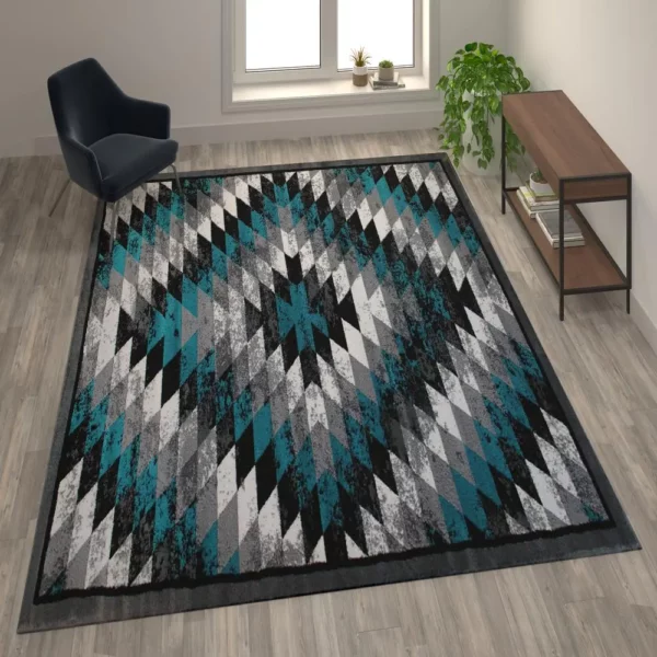 Teagan Collection Southwestern 5' x 7' Turquoise Area Rug - Image 2