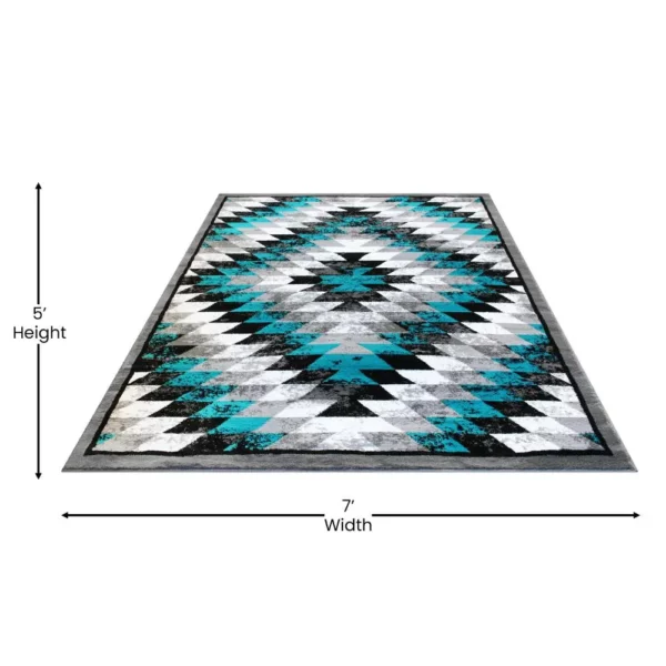 Teagan Collection Southwestern 5' x 7' Turquoise Area Rug - Image 4
