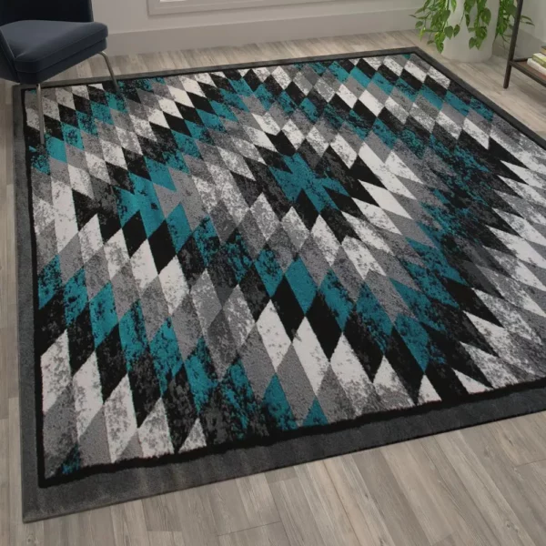Teagan Collection Southwestern 5' x 7' Turquoise Area Rug - Image 5
