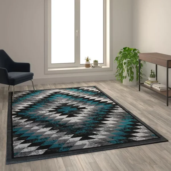 Teagan Collection Southwestern 6' x 9' Turquoise Area Rug - Image 2