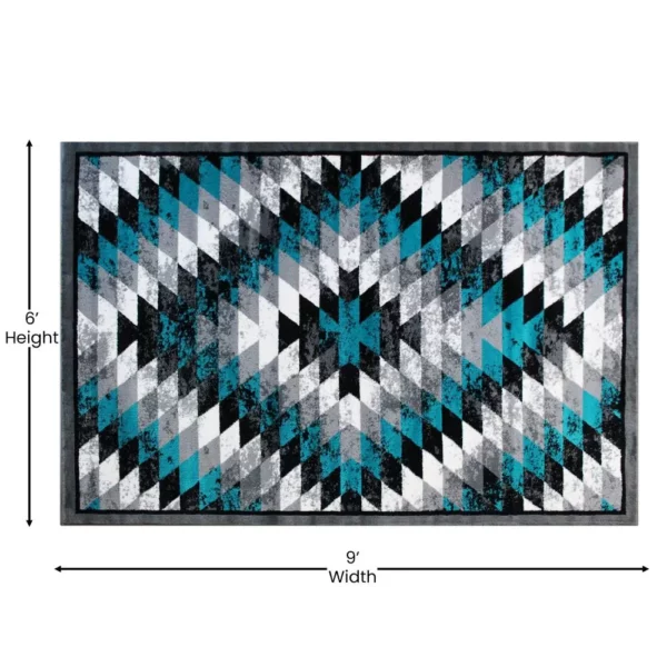 Teagan Collection Southwestern 6' x 9' Turquoise Area Rug - Image 4