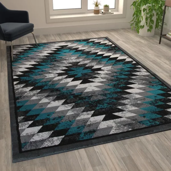 Teagan Collection Southwestern 6' x 9' Turquoise Area Rug - Image 5