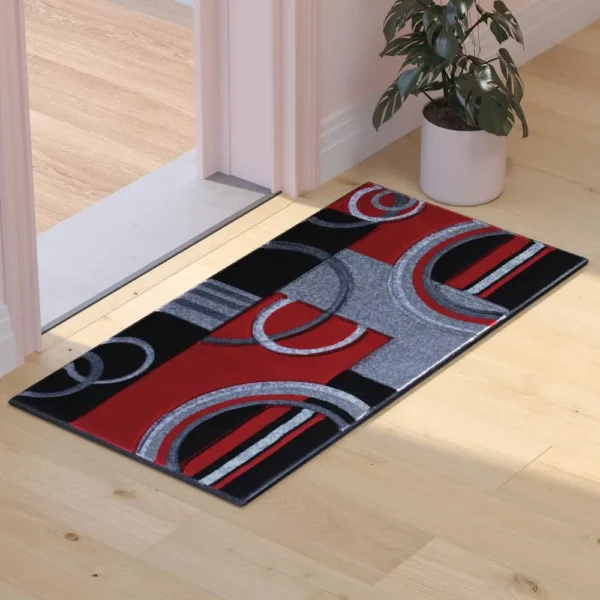 Red Geometric Abstract Area Rug - Image 2