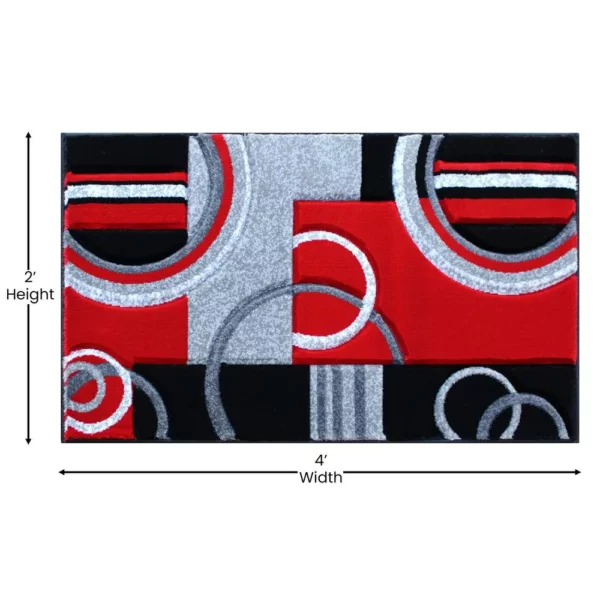 Red Geometric Abstract Area Rug - Image 4