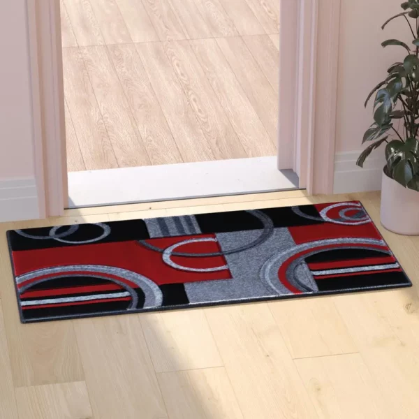 Red Geometric Abstract Area Rug - Image 5
