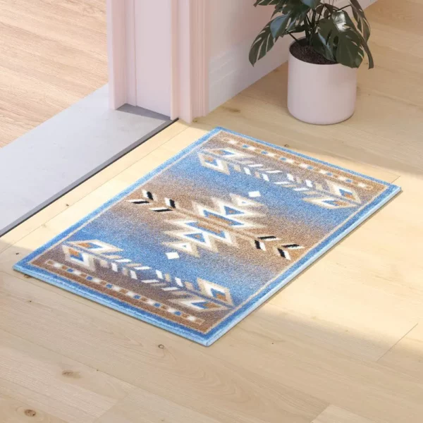 Lodi Collection Southwestern 2' x 3' Blue Area Rug - Image 5