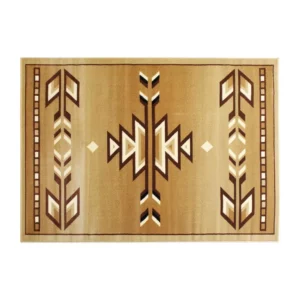 Lodi Collection Southwestern 4' x 5' Brown Area Rug - Olefin Rug with Jute Backing