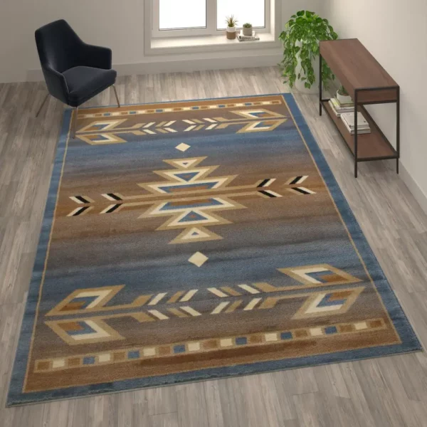 Lodi Collection Southwestern 8' x 10' Blue Area Rug - Image 2