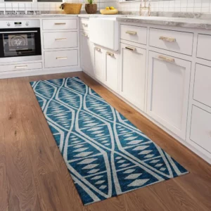 Yuma Blue Southwestern Southwest 2'3" x 7'6" Runner Rug - Durable Polyester Chenille, Stain and Fade Resistant, Indoor and Outdoor Use