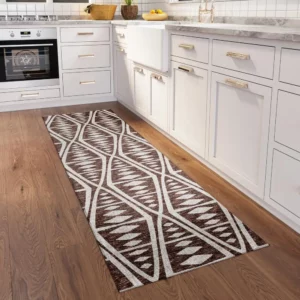Yuma Brown Southwestern Southwest Runner Rug - 2'3" x 7'6" - Stain and Fade Resistant - Indoor/Outdoor Use