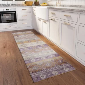 Yuma Purple Transitional Southwest 2'3" x 7'6" Runner Rug Purple AYU42