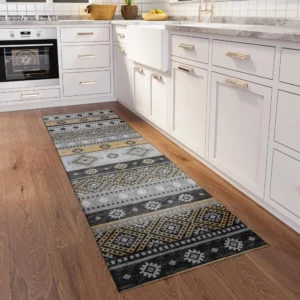 Yuma Gray Transitional Southwest 2'3" x 7'6" Runner Rug Gray AYU42