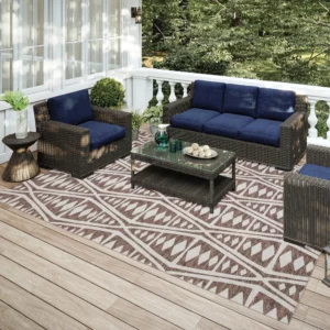 Yuma Brown Southwestern Southwest 10' x 14' Area Rug - Durable, Stain Resistant, Indoor/Outdoor Use