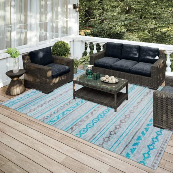 Yuma Turquoise Bohemian Southwest 9' x 12' Area Rug Turquoise AYU40